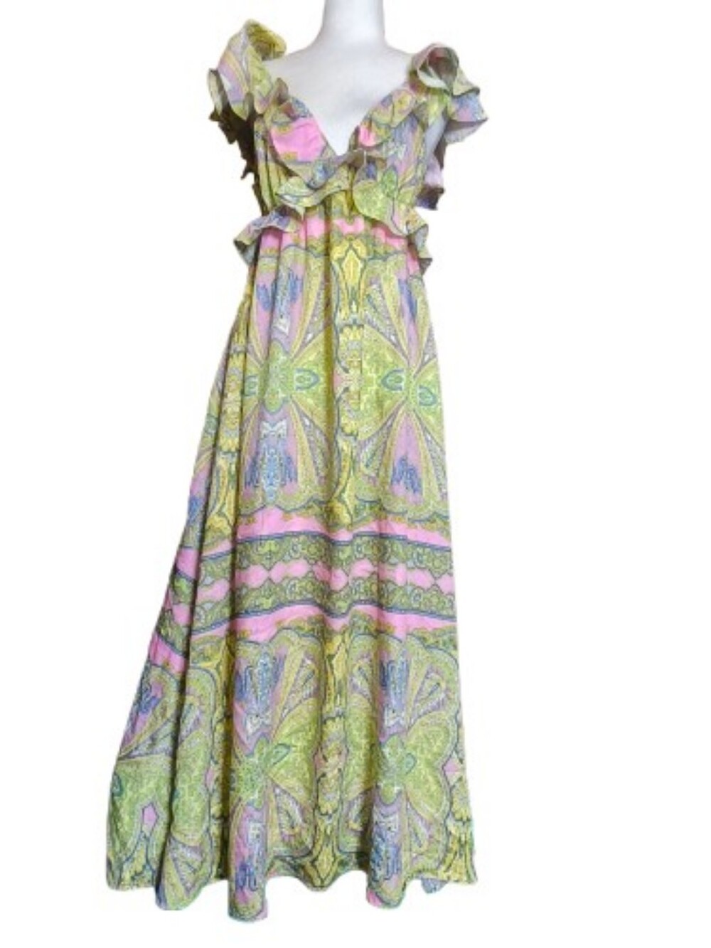 A Loves A Paisley Ruffle Maxi Dress Open Back Boho Romantic Cottagecore - Picture 5 of 9